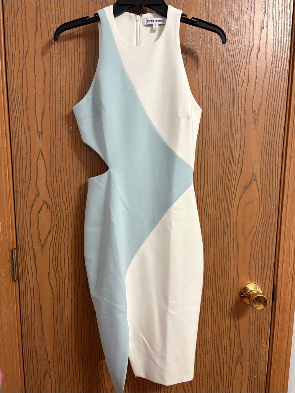 Elizabeth and James Amina Cutout Sheath Cocktail Dress Dew Blue Off White Size 2